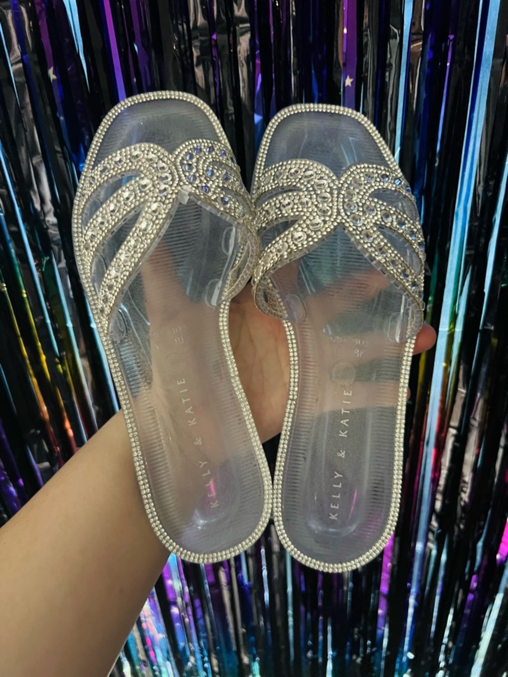Clear Rhinestone Slide Sandals - Silver - Picture 6 of 6
